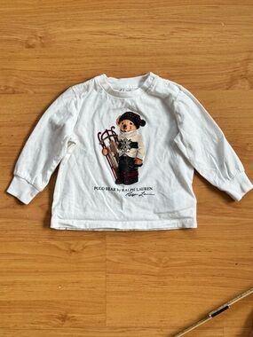 Ralph Lauren Baby Polo Bear Winter Sled White Cotton Jersey Long Sleeve 9 M